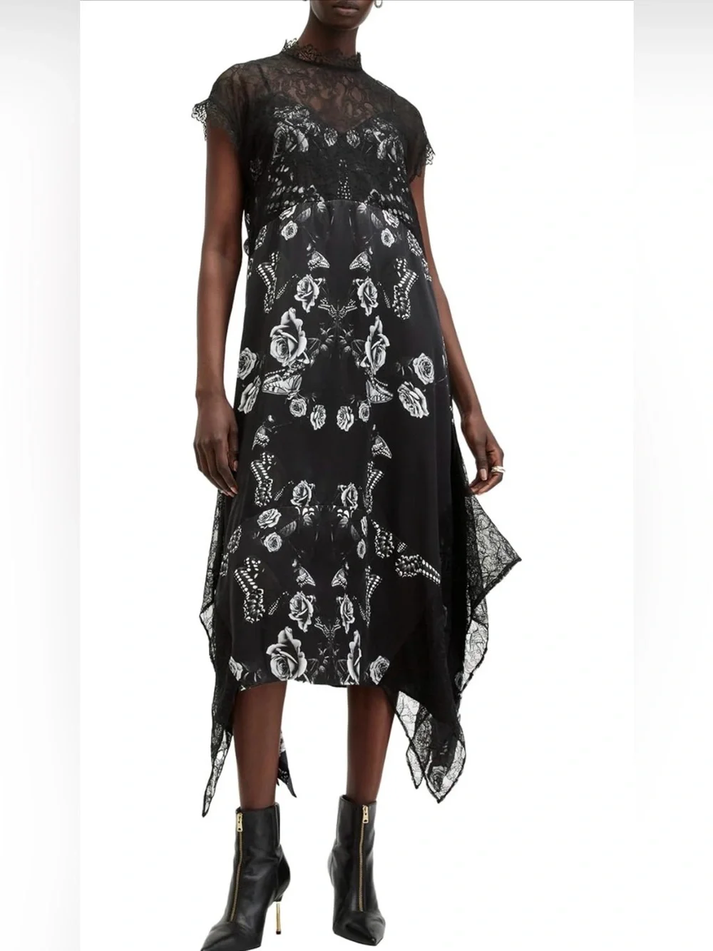 designer resort dress AURAS SHORT Color:726 The two clothes with corset Black Lace Long Sleeves